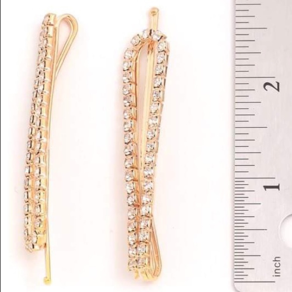 Gold Rhinestone Petal Hairpins - Picture 3 of 3